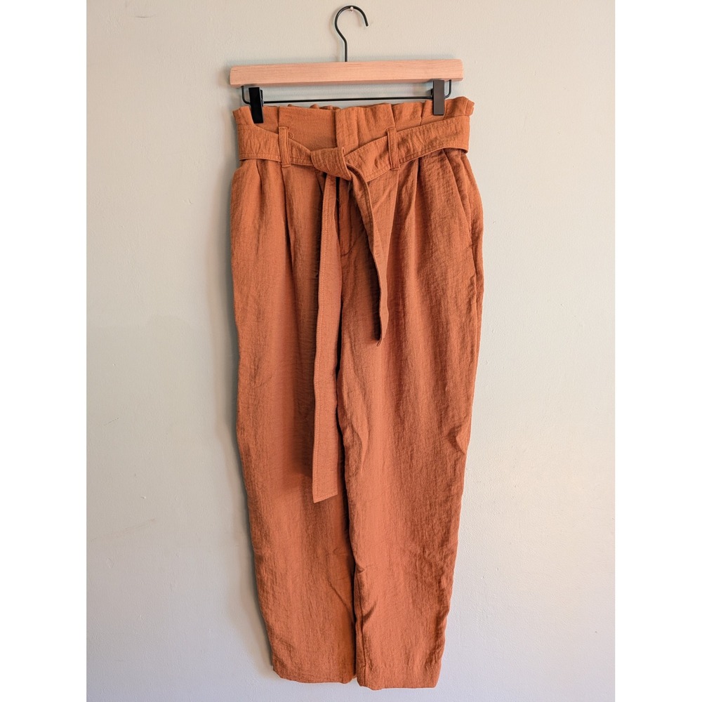 A New Day Rust Orange Paperbag Waist Tie Belt Tapered Pants Small